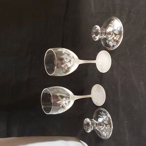 Avon Hummingbird Frosted stemware wine Glasses and candle holder